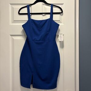 Chic Royal Blue Body Con Mini Dress with Front Slit